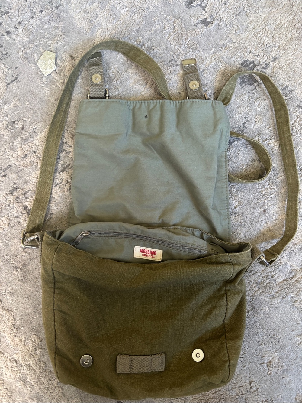 Y2K Mossimo Supply Co. Olive Green Canvas Messenger Crossbody Bag - Picture 2 of 5
